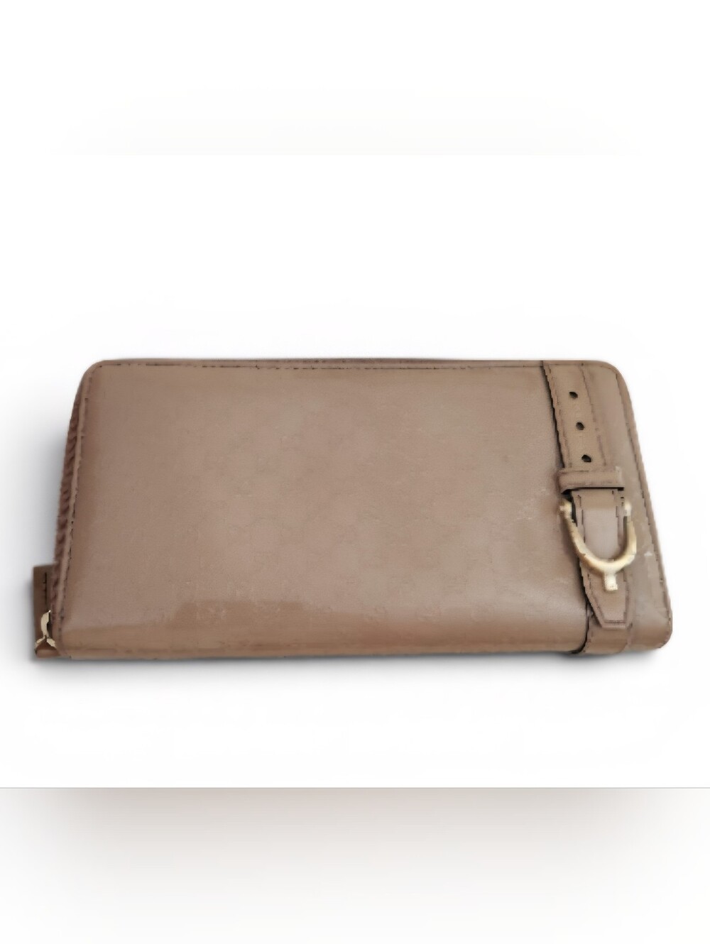 Gucci Taupe Embossed Patent Leather Microguccisima Zip Wallet with Gold Buckle - Picture 2 of 12
